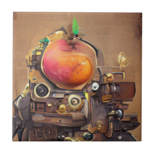 Robot mango head steampunk digital art tile