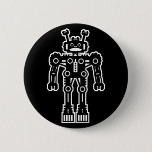 Robot Mk I (White Outline) 2 Inch Round Button
