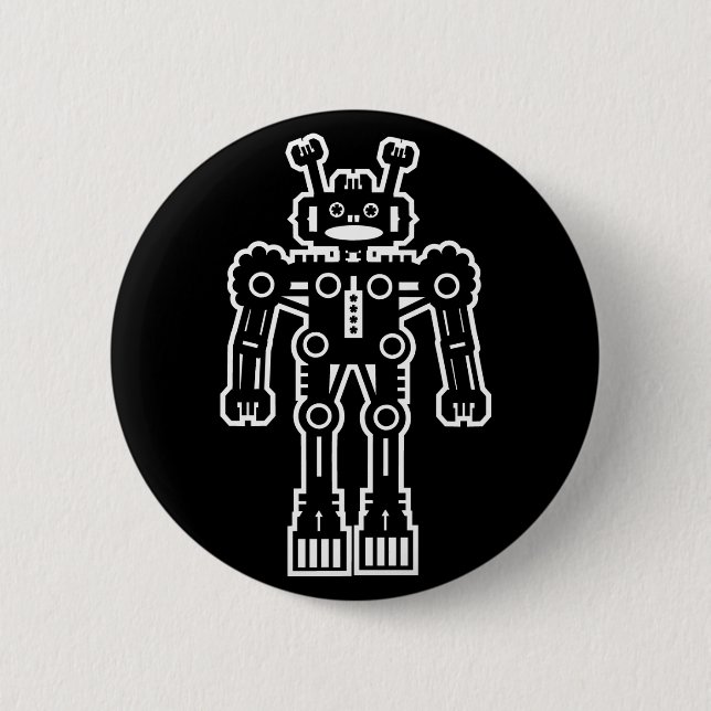 Robot Mk I (White Outline) 2 Inch Round Button (Front)