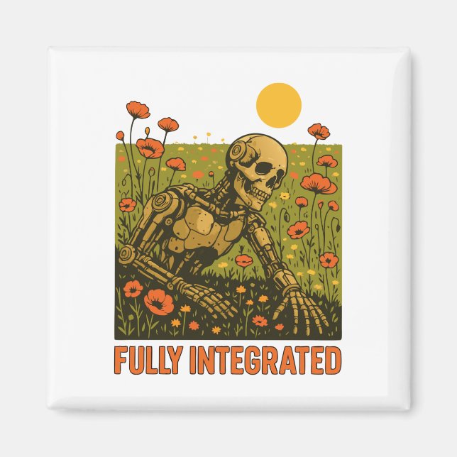 Robot Nature Flowers Blossom Field Magnet (Front)