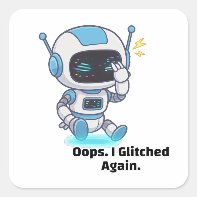 Robot Oops. I Glitched Again. Square Sticker (Front)