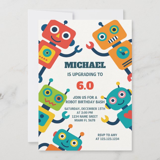 Robot Party Invitation for Kids (Front)