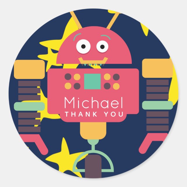 Robot Party Stickers Boys Personalized Favours (Front)