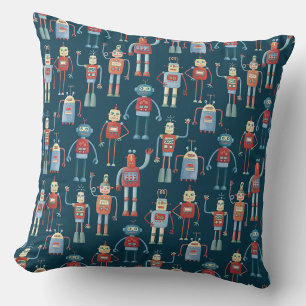 Robot Pattern Dark Throw Pillow