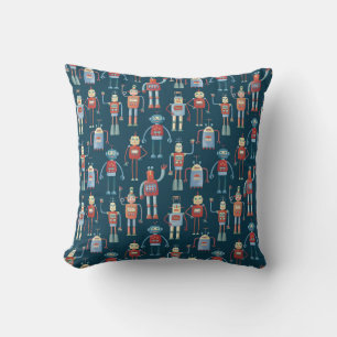 Robot Pattern Dark Throw Pillow