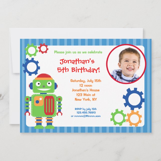 Robot Photo Birthday Invitations (Front)