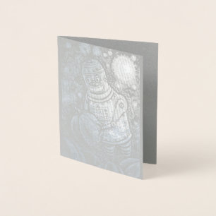 ROBOT PICKING PUMPKINS , HALLOWEEN MECHANICAL MAN FOIL CARD