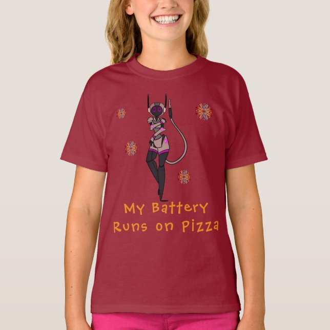 Robot Pizza Fun Art T-Shirt (Front)