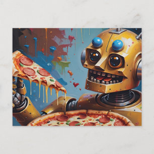 robot pizza postcard