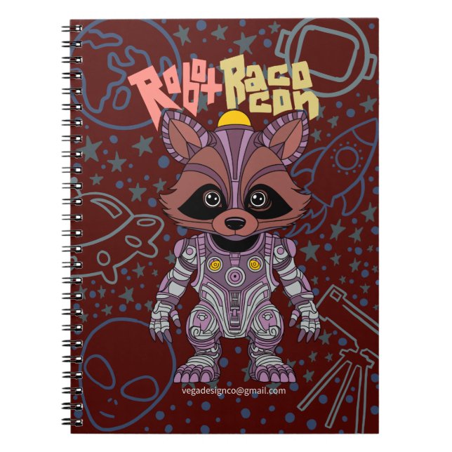 Robot Raccoon Spiral Notebook (Front)