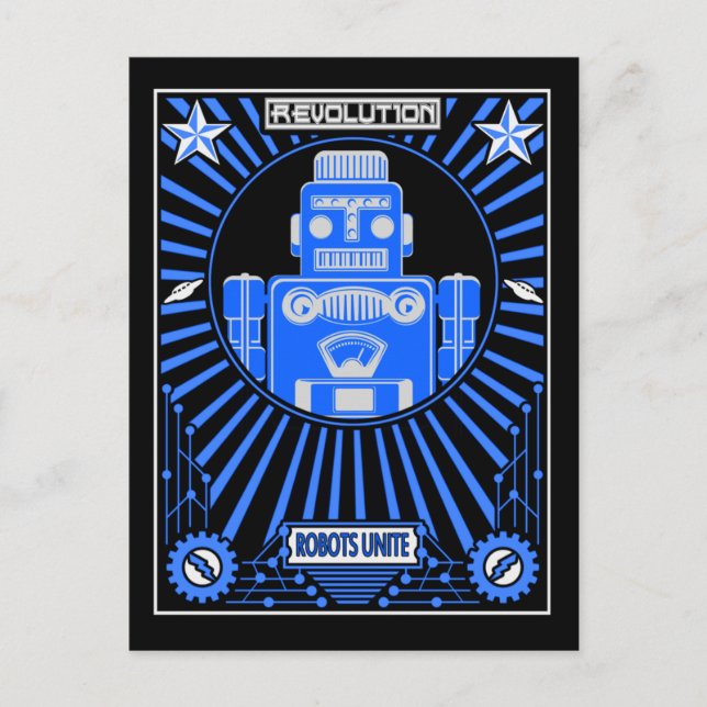 Robot Reolution Blue Postcard (Front)