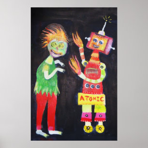 Robot Retro Vintage pop art Poster
