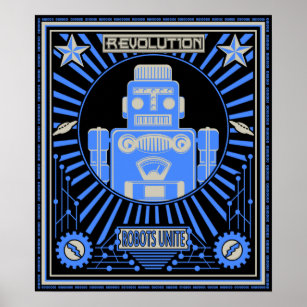Robot Revolt Blue Poster