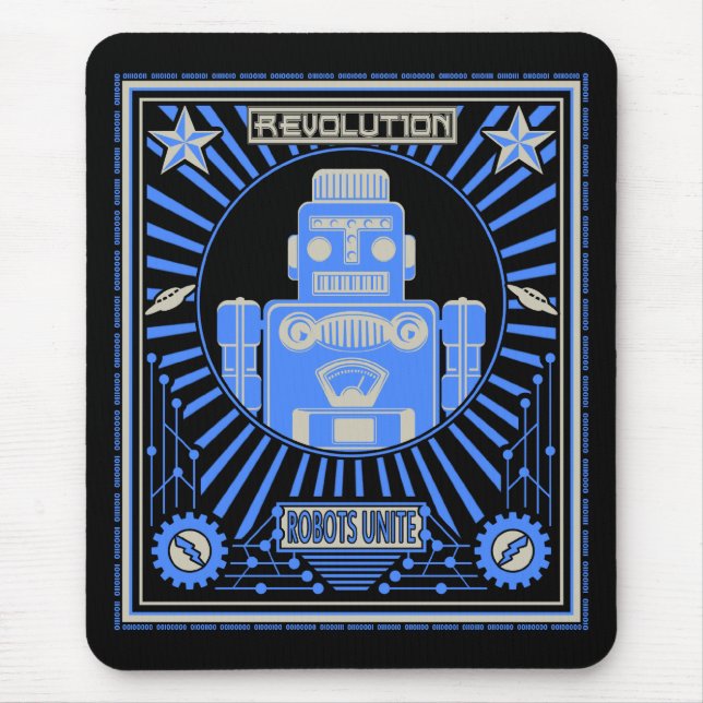 Robot Revolution Blue Mouse Pad (Front)