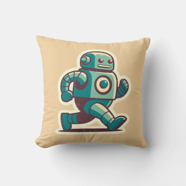 Robot Runner Throw Pillow (Front)