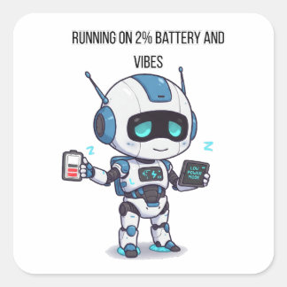 Robot Running on 2% Battery and Vibes Square Sticker