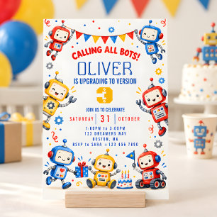 Robot Sci-Fi Cute Kids Birthday Party Invitation