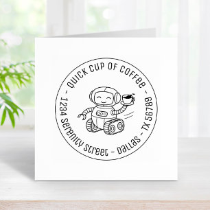 Robot Serving Coffee Business Round Address Rubber Stamp