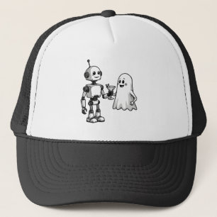 Robot Shaking Ghost Spooky Halloween Rebotic Trucker Hat