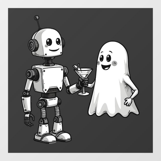 Robot Shaking Ghost Spooky Halloween Rebotic  Window Cling (Sheet)