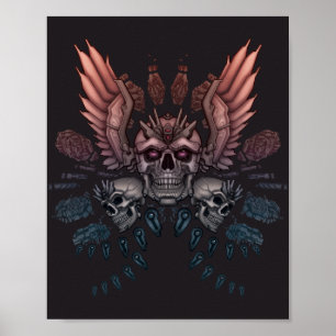 Robot Skull + Wings Poster
