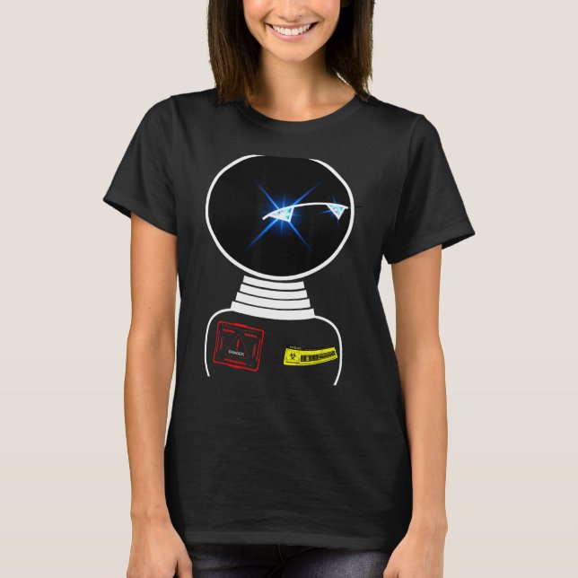 Robot space space observes warning sign T-Shirt (Front)