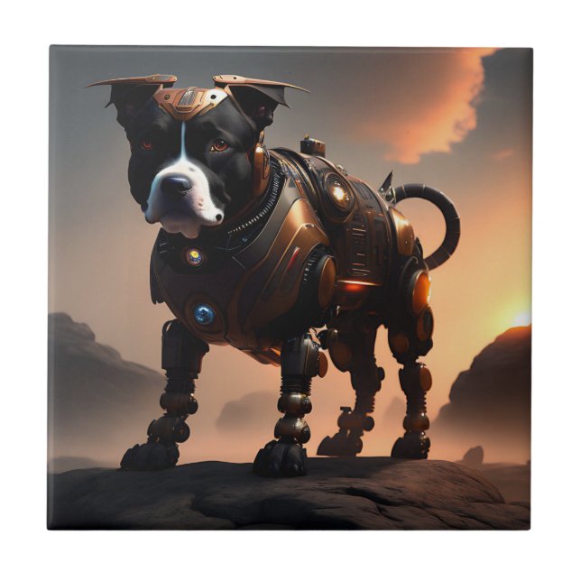 Robot Staffordshire Bull Terrier, Ceramic Tile (Front)