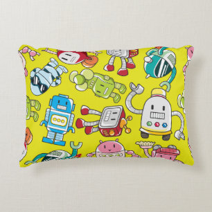 Robot Theme: Colourful Seamless Pattern. Accent Pillow