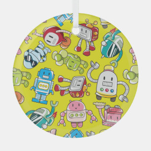 Robot Theme: Colourful Seamless Pattern. Glass Ornament