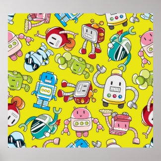 Robot Theme: Colourful Seamless Pattern. Poster