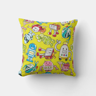 Robot Theme: Colourful Seamless Pattern. Throw Pillow