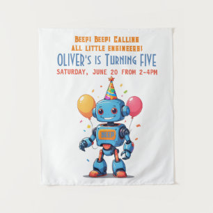 robot theme with balloons watercolor tapestry