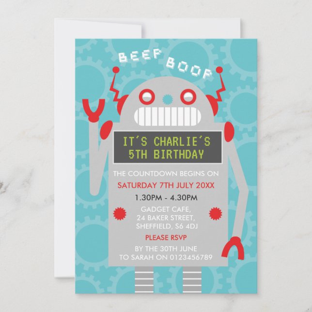 Robot themed birthday party invitation (Front)