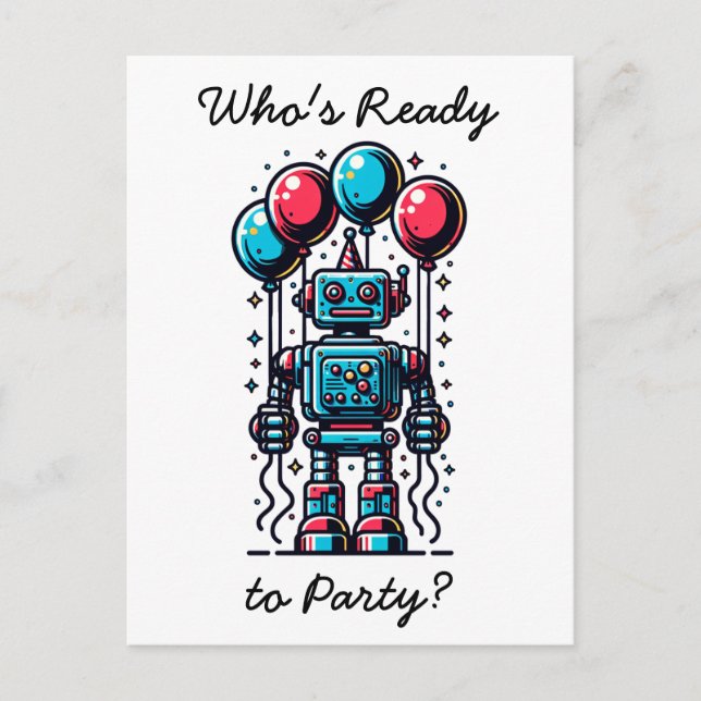 Robot Themed Boy's Birthday Postcard (Front)