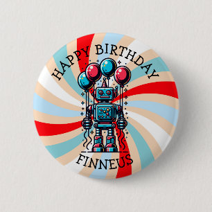 Robot Themed Boy's Happy Birthday 2 Inch Round Button