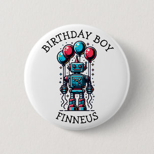 Robot Themed Boy's Happy Birthday 2 Inch Round Button