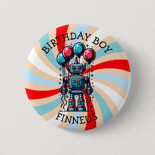 Robot Themed Boy's Happy Birthday Boy 2 Inch Round Button