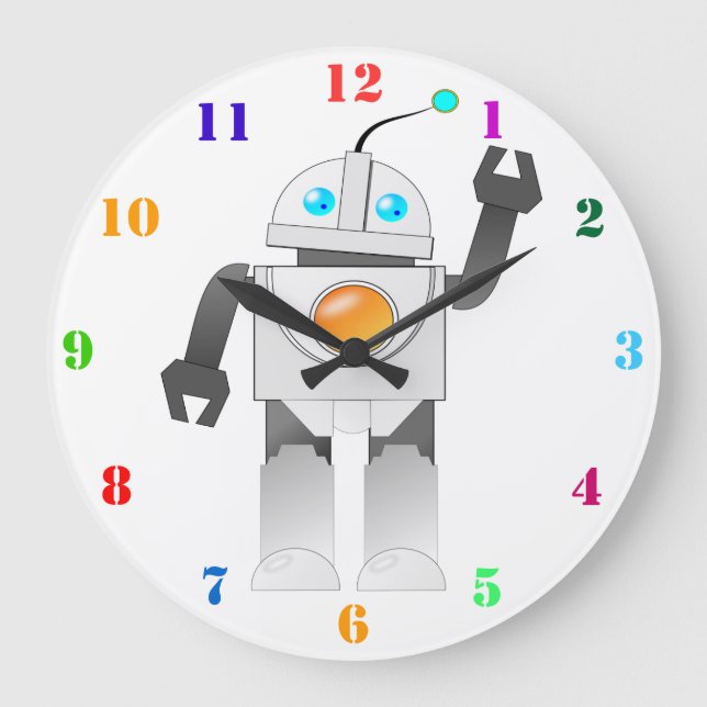 ROBOT TOY WITH COLORFUL NUMBERS LARGE CLOCK (Front)