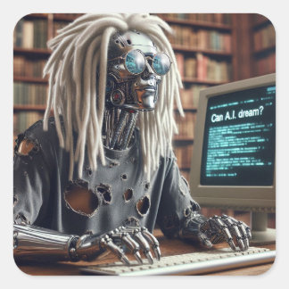 Robot Types at Keyboard Square Sticker