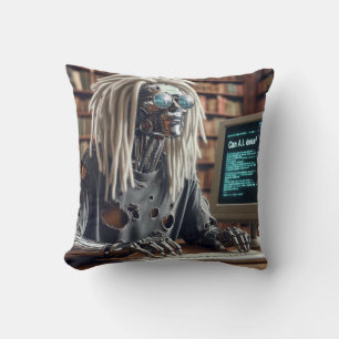 Robot Types at Keyboard Throw Pillow