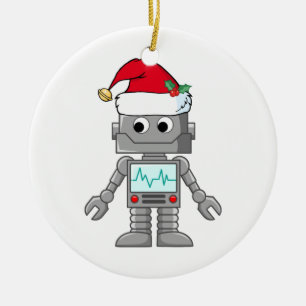 Robot Wearing Santa Hat Ceramic Ornament