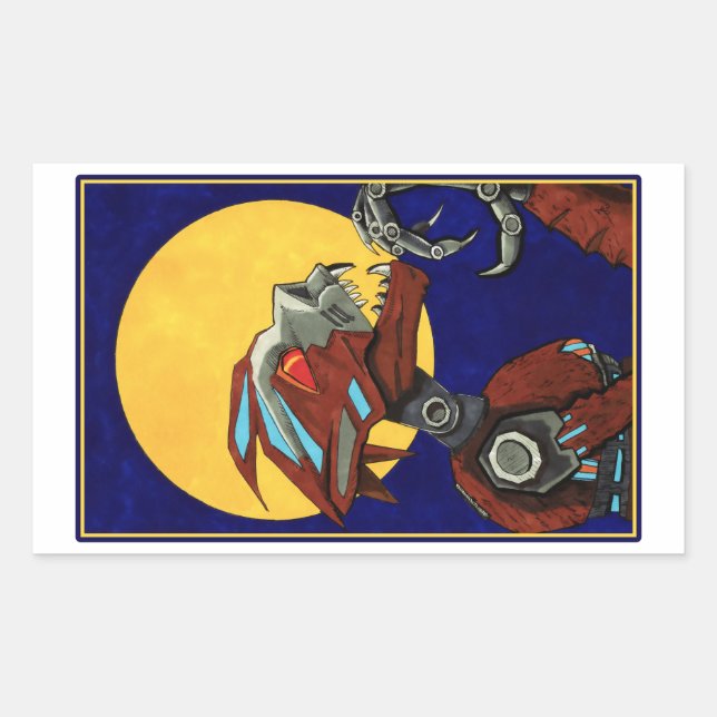 Robot Werewolf Wolf man howling at the moon Sticker (Front)