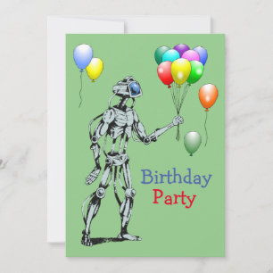 Robot with Balloons Birthday Invitation
