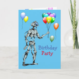Robot with Balloons Birthday Invitation