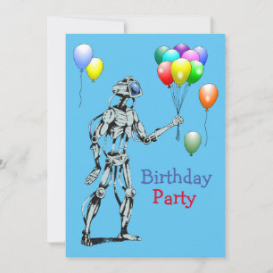 Robot with Balloons Birthday Invitation