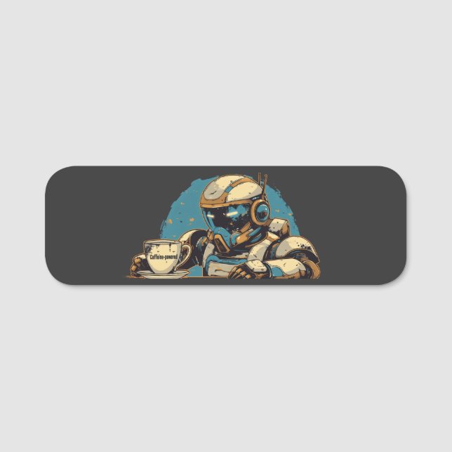 Robot with Coffee Cup Name Tag (Front)