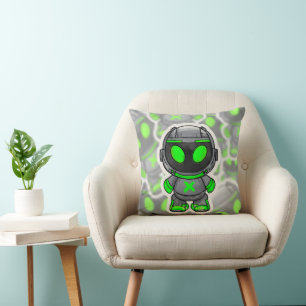 Robotic Alien Throw Pillow
