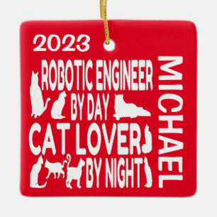 Robotic Engineer Loves Cats CUSTOM Ceramic Ornament