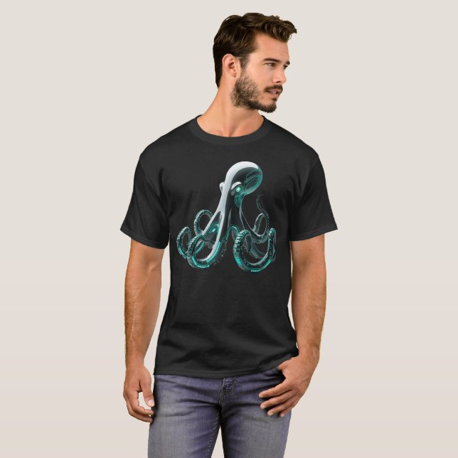 Robotic Octopus – Futuristic Tech Creature Design T-Shirt (Front Full)