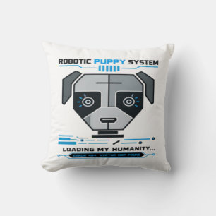 Robotic Puppy System Error 404 Cute Cybernetic Dog Throw Pillow